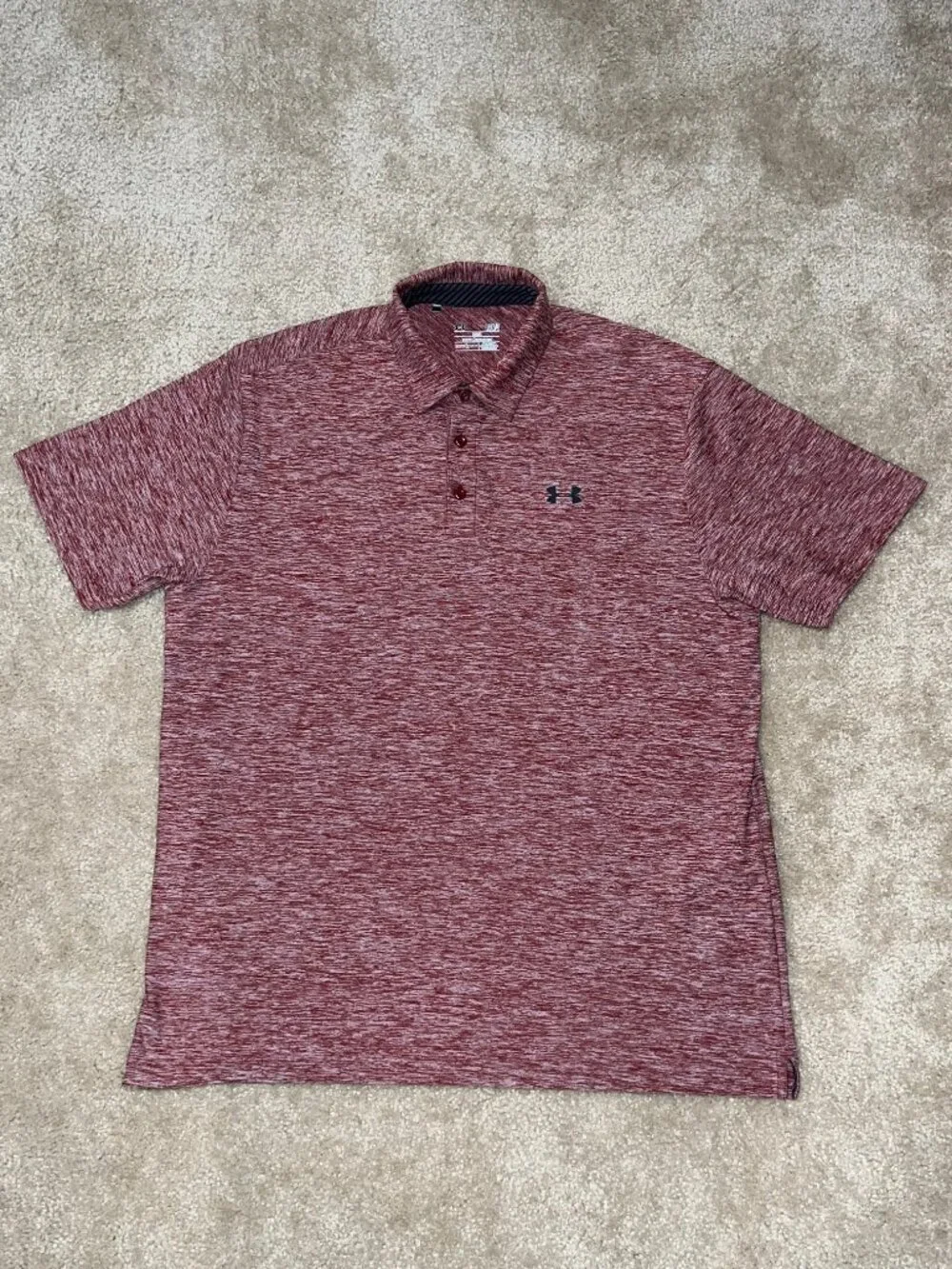 Under Armour HeatGear Men's Large Loose Fit Heathered Red Short Sleeve Polo Shir